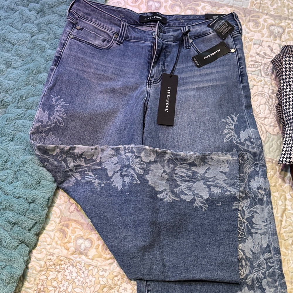 Liverpool Blue Floral wide leg crop Jeans